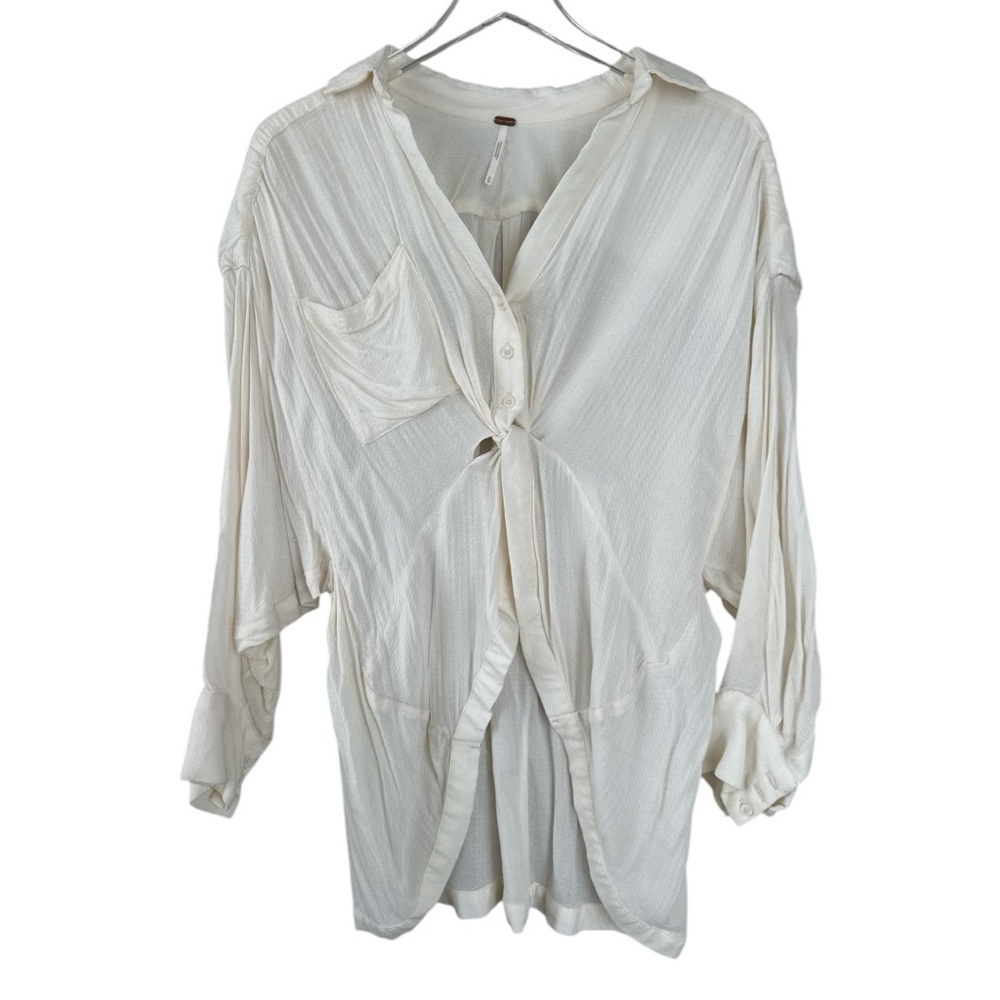 Free People Twist Front Oversized Cream Blouse Size XS